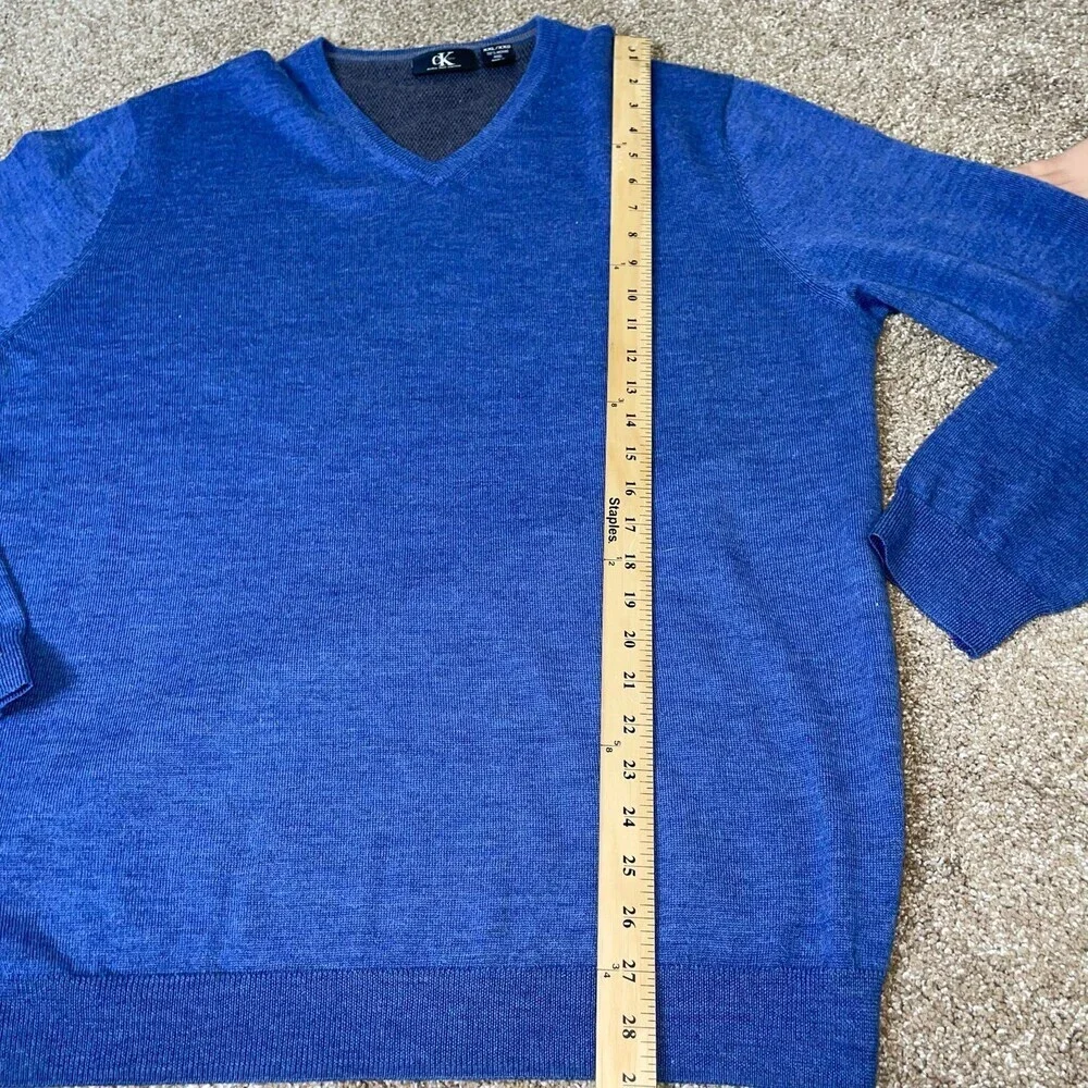 Calvin Klein sweater extra fine merino wool blue V-neck SZ XXL